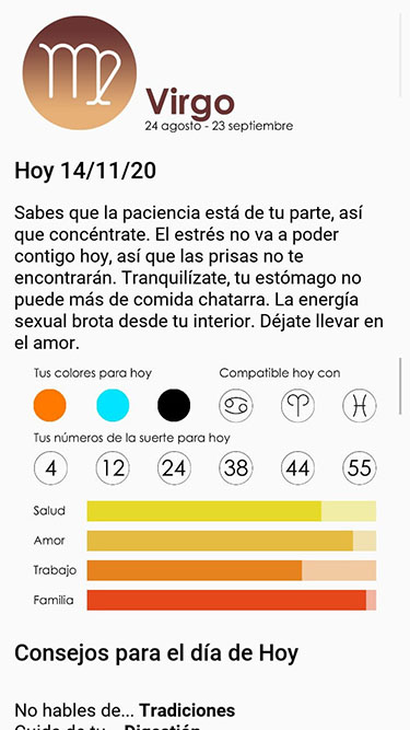 App El Horóscopo del Zodíaco - previsión Virgo